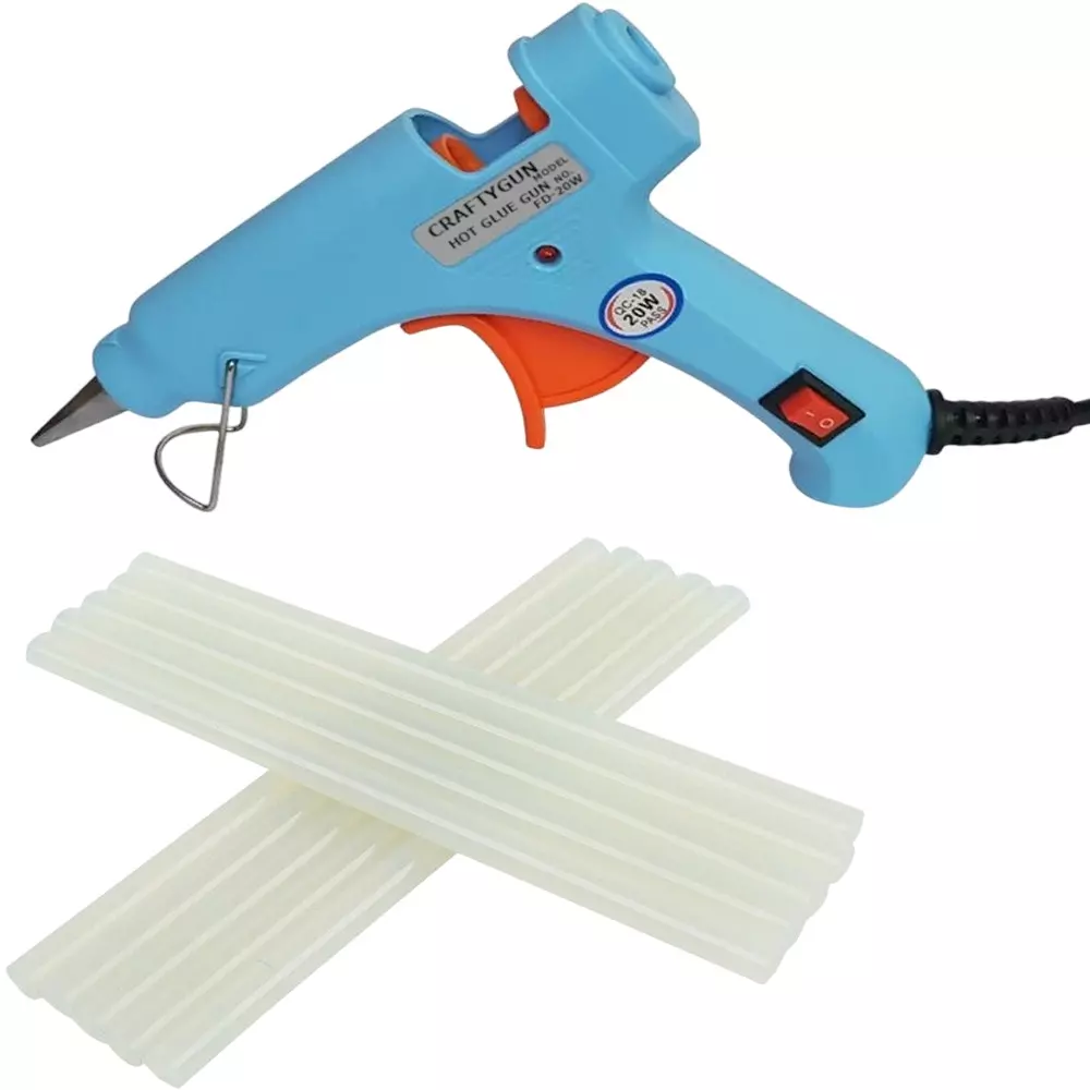 CRAFTYGUN 20 W Mini Glue Gun with 10 Sticks Sky Blue 7 mm Stick Diameter, SH_SSKYBLU--MINI-10-STKKS-20WT