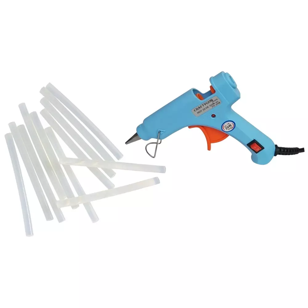 CRAFTYGUN 20 W Mini Glue Gun with 12 Sticks Sky Blue 7 mm Stick Diameter, SH_SSKYBLU--MINI-12-STKKS-20WT