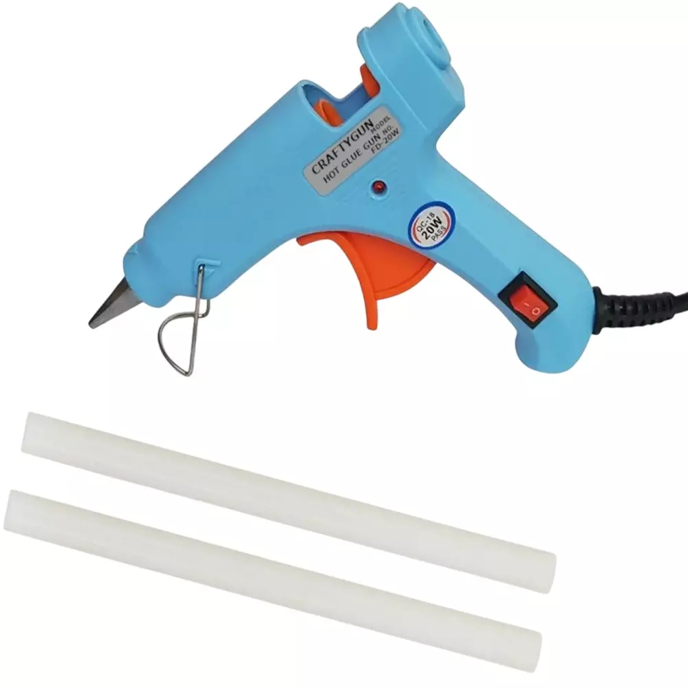 CRAFTYGUN 20 W Standard Temperature Mini Glue Gun with 2 Sticks Sky Blue 7 mm Stick Diameter, SSKYBLU--MINI-2-STKKS-20WT