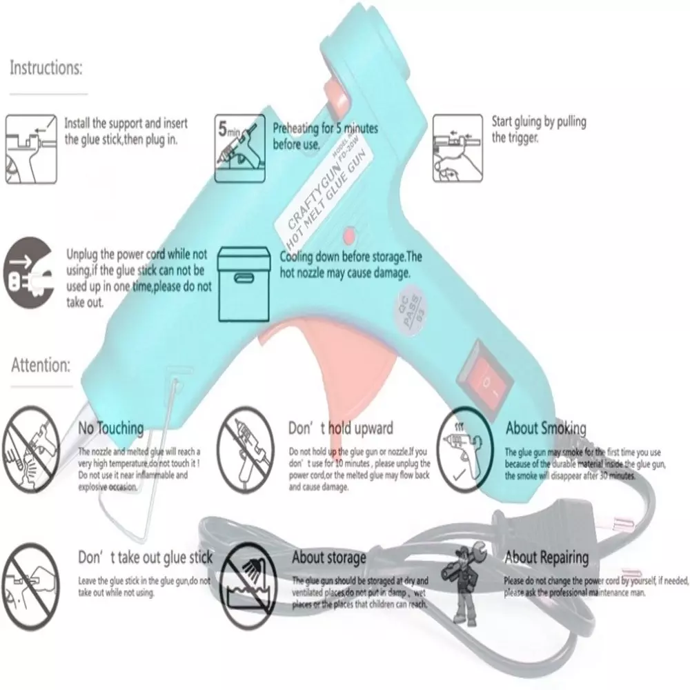 CRAFTYGUN 20 W Mini Glue Gun with 3 Sticks Turquoise 7 mm Stick Diameter, SH_TURQISS--MINI-3-STKKS-20WT