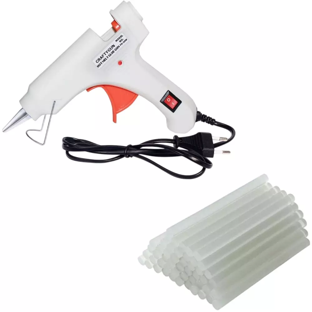 CRAFTYGUN 20 W Mini Glue Gun with 25 Sticks White 7 mm Stick Diameter, SH_WHHITEE--MINI-25-STKKS-20WT