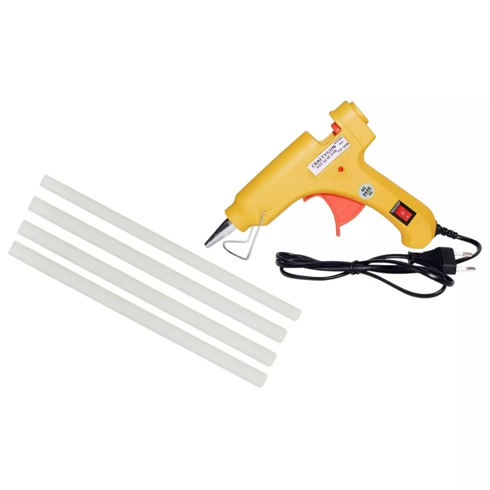 CRAFTYGUN 20 W Mini Glue Gun with 4 Sticks Yellow 7 mm Stick Diameter, SH_YELOWW--MINI-4-STKKS-20WT