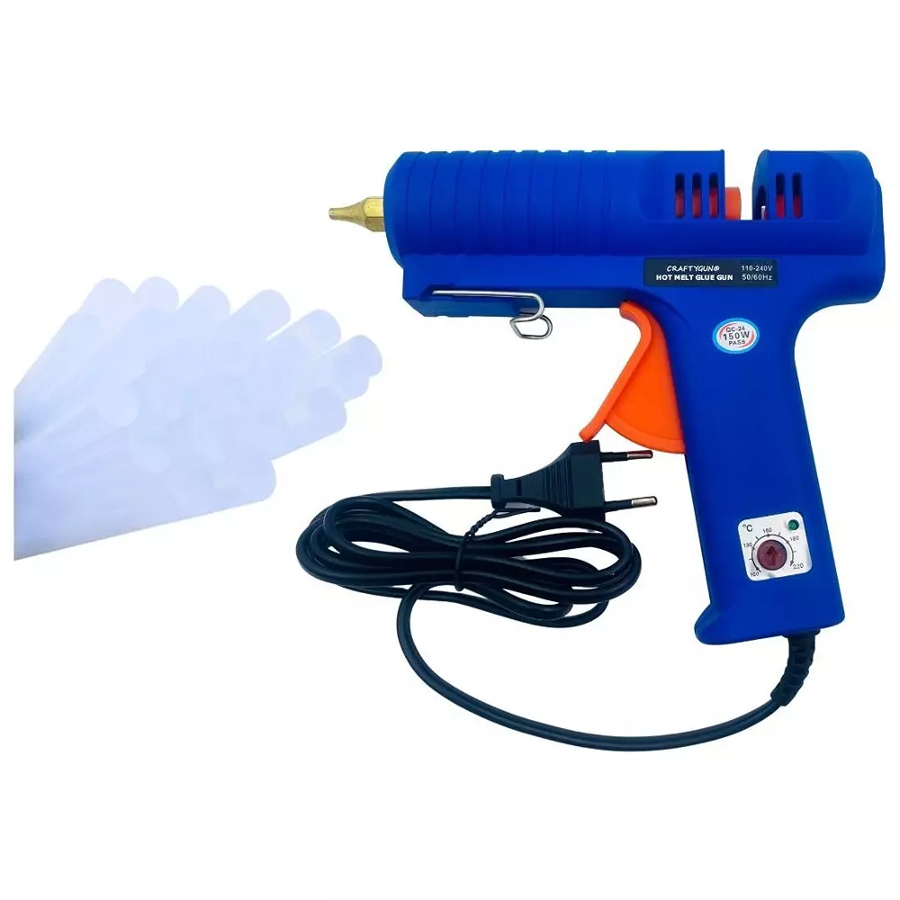 CRAFTYGUN 150 W Standard Temperature Glue Gun with 20 Stick Blue 11 mm Stick Dia., CRAFTYGUN (BLUE) (150 WATT) 20 STICKS