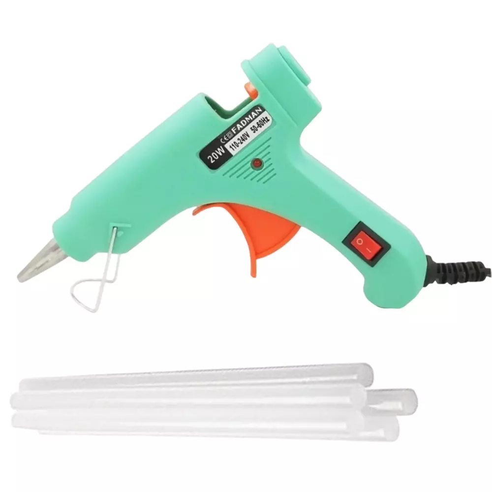 Fadman 20 W Standard Temperature Hot Melt Mini Glue Gun with 5 Stick Turquoise 7 mm Stick Dia., 0056-TURQUOISEMINI20WT-5ST