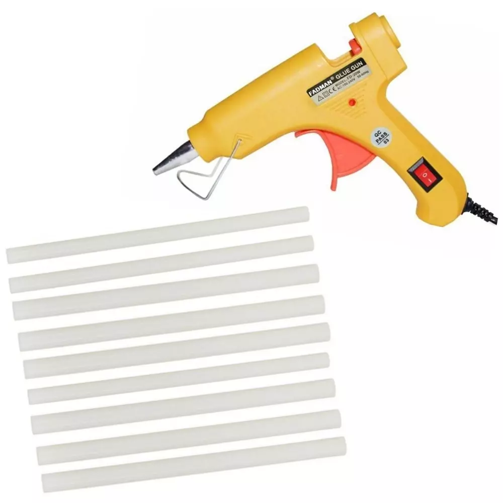 Fadman 20 W Standard Temperature Hot Melt Mini Glue Gun with 9 Stick Yellow 7 mm Stick Dia., 25-Yellowmini-20wt-9-St