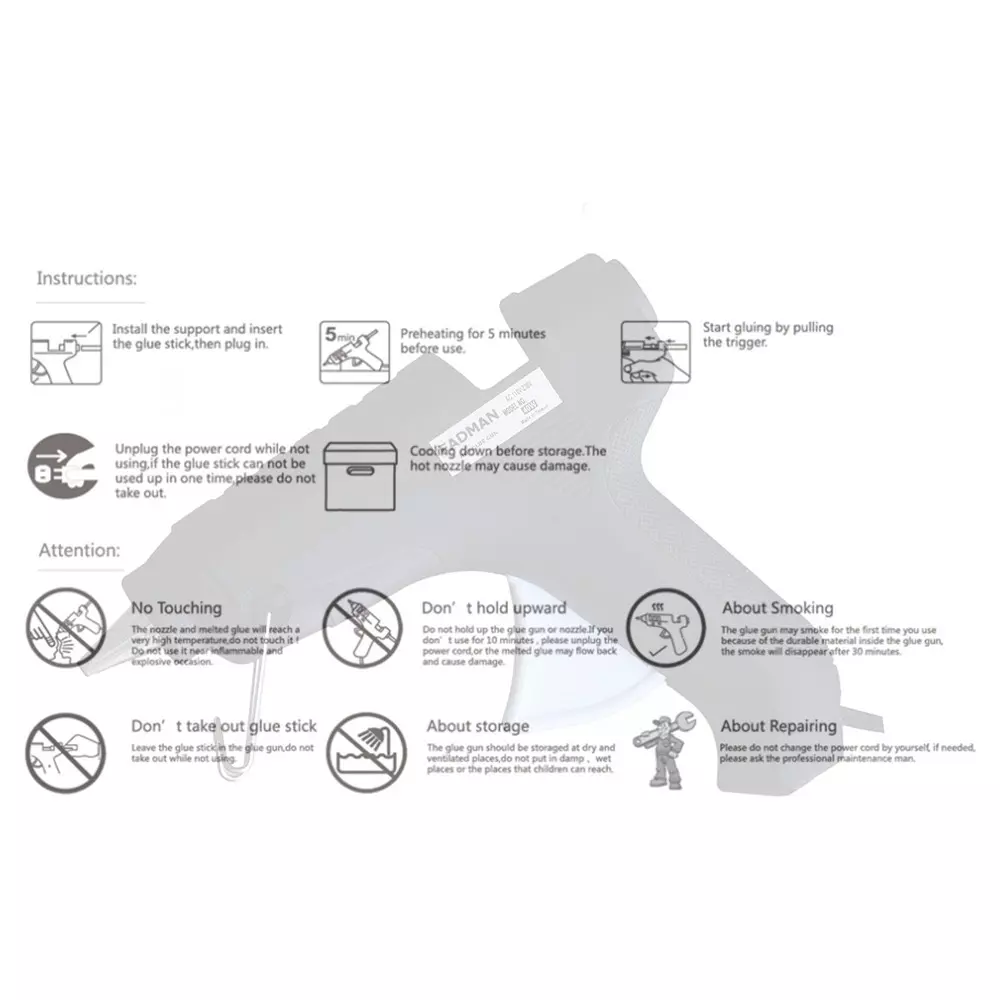 Fadman 40 W Hot Melt Glue Gun with 4 Sticks Standard Temperature Black 11 mm Stick Dia., 004-BLACK40WT-4ST