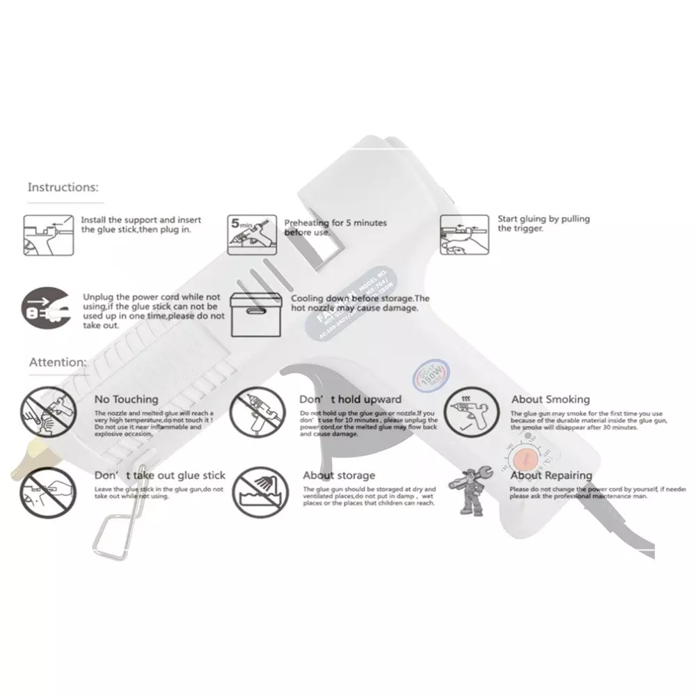 Fadman 150 W Heavy Performance Glue Gun with 9 Sticks White 11 mm Stick Dia., SH_FDCR150W-FDMAXCR-9ST