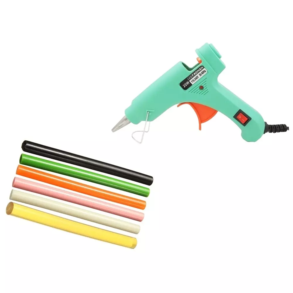 Fadman 20 W Hot Melt Mini Glue Gun with 6 Florent Adhesive Sticks Turquoise 7 mm Stick Dia., SH_6FLORRENT-79LIST-MINI-TUQUOISE20WATT