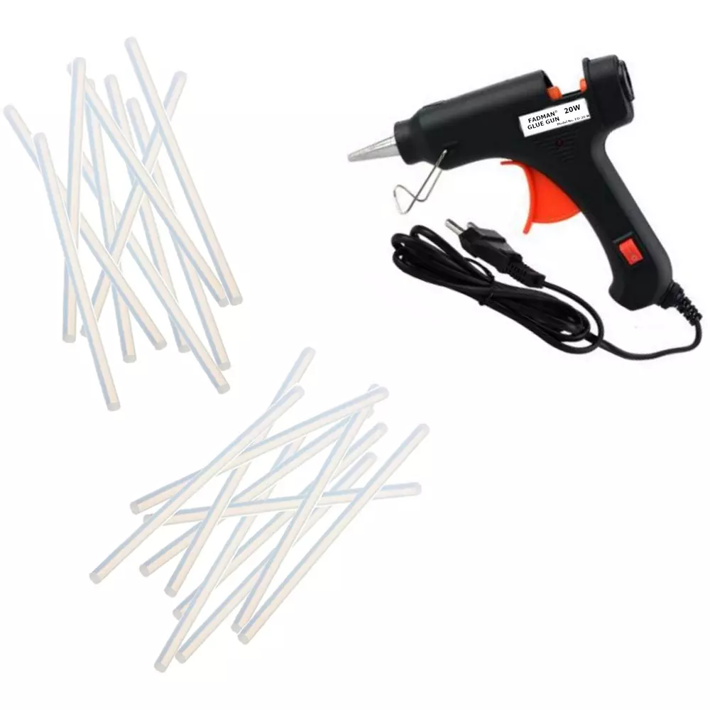 FADMAN Mini 20 W Trigger Feed Glue Gun With 20 Sticks Black 7 mm Dia, FD-20W