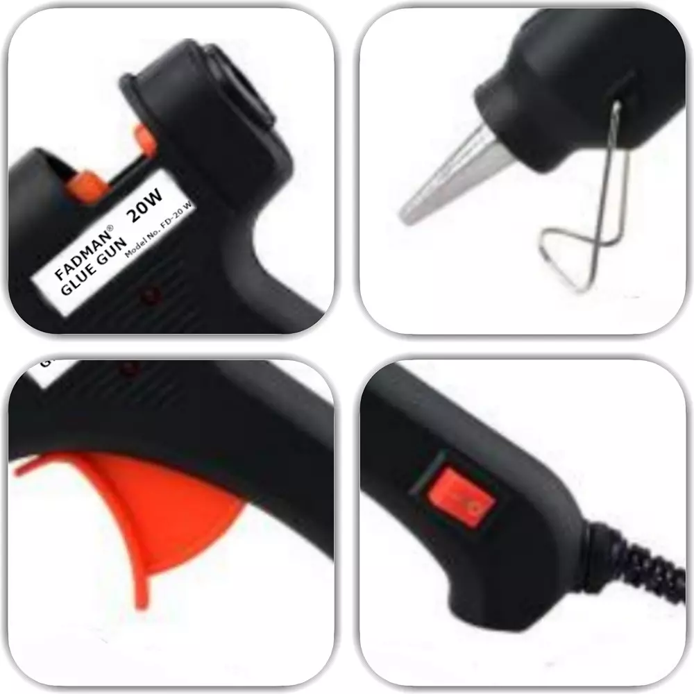FADMAN Mini 20 W Trigger Feed Glue Gun With 20 Sticks Black 7 mm Dia, FD-20W