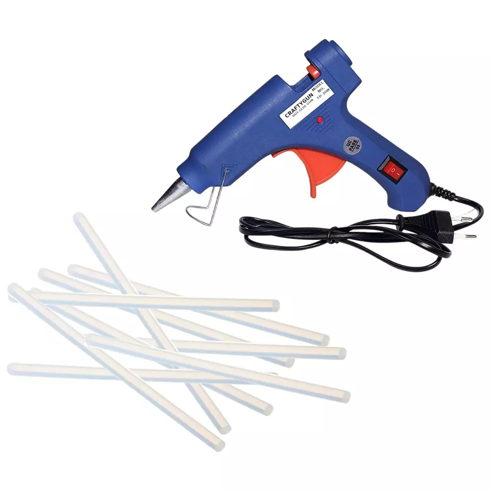 CRAFTYGUN 20 W Standard Temperature Glue Gun with 9 Sticks ON OFF Switch & Indicator 7 mm Stick Diameter Blue, BLMINI-20WWT-9-ST