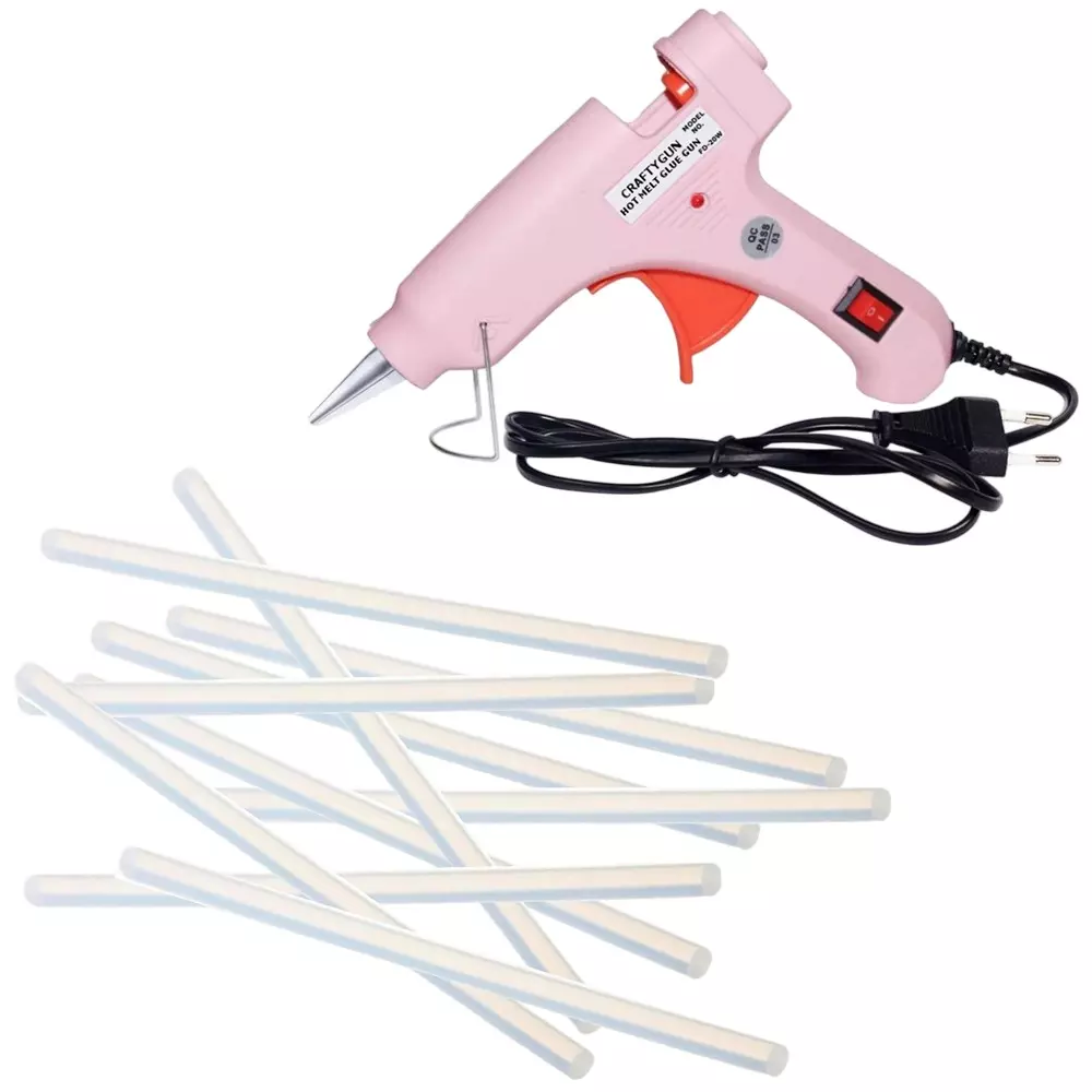 CRAFTYGUN 20 W Glue Gun with 10 Sticks ON OFF Switch & Indicator 7 mm Stick Diameter Pink, SH_(PINK)MINI-20WWT-10-ST