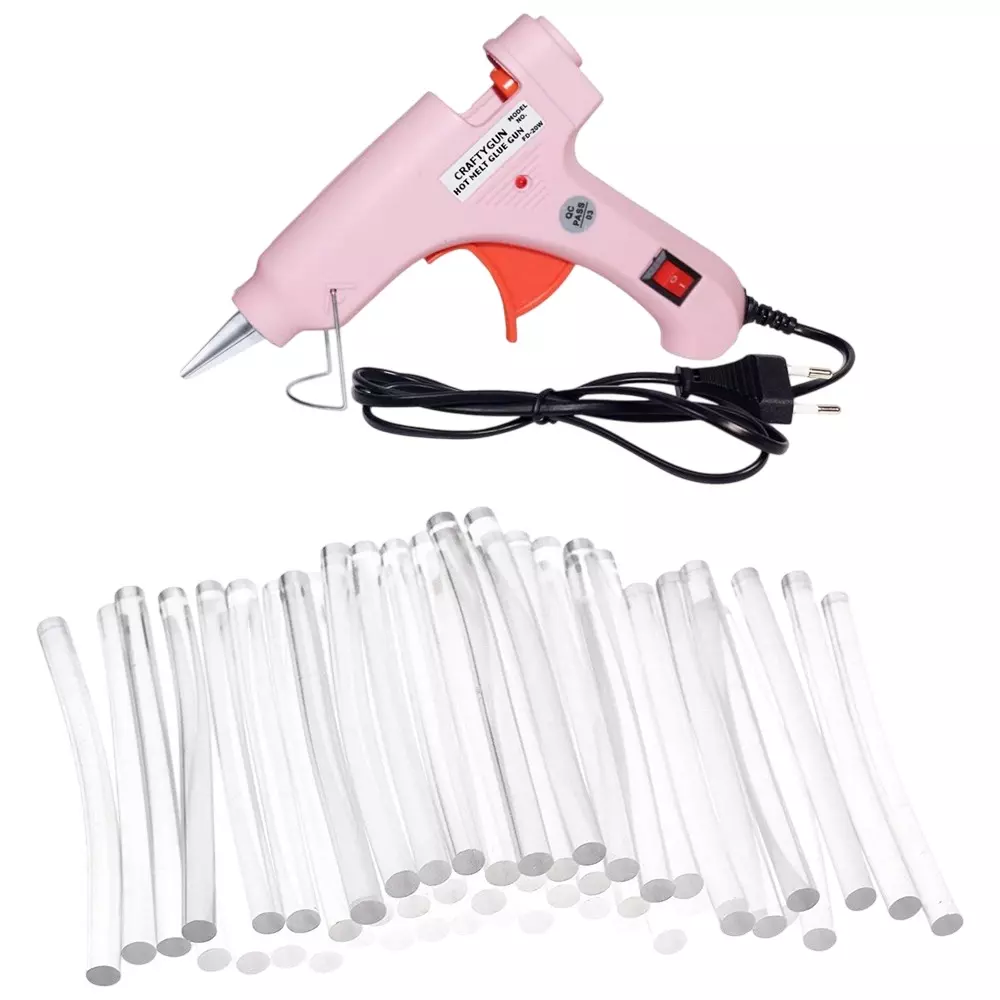 CRAFTYGUN 20 W Glue Gun with 50 Sticks ON OFF Switch & Indicator 7 mm Stick Diameter Pink, SH_(PINK)MINI-20WWT-50-ST
