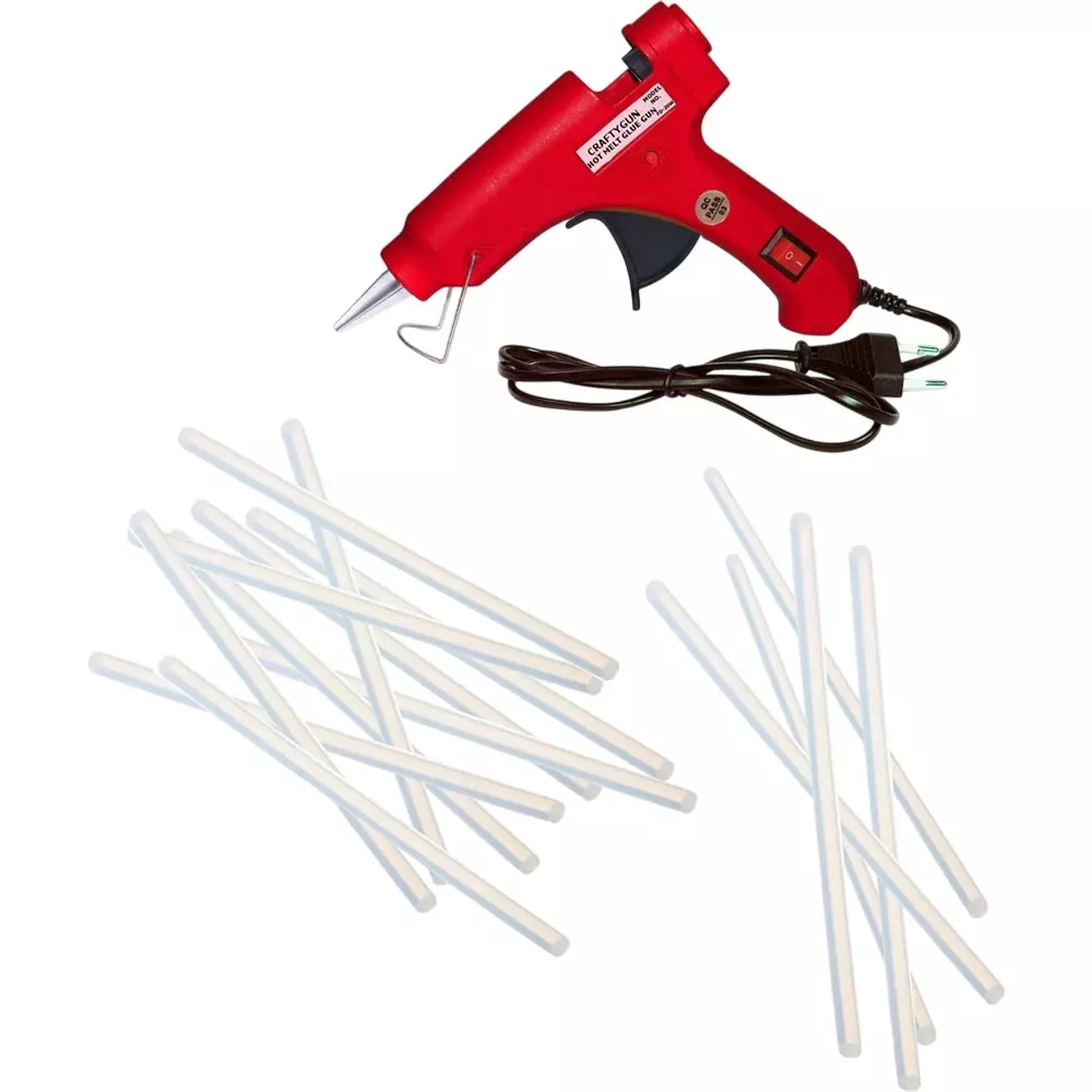 CRAFTYGUN 20 W Standard Temperature Glue Gun with 15 Sticks ON OFF Switch & Indicator 7 mm Stick Diameter Red, (RED)MINI-20WWT-15-ST