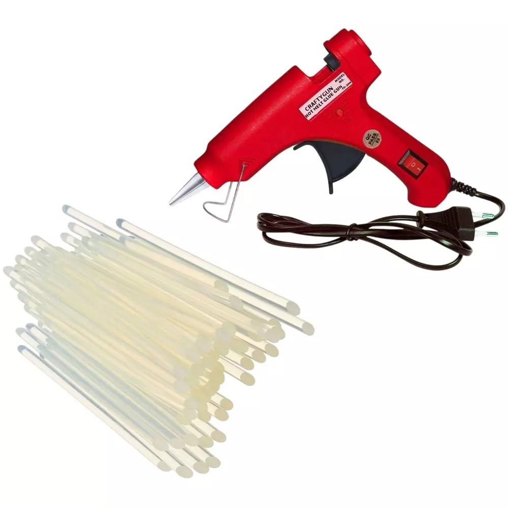 CRAFTYGUN 20 W Standard Temperature Glue Gun with 40 Sticks ON OFF Switch & Indicator 7 mm Stick Diameter Red, (RED)MINI-20WWT-40-ST
