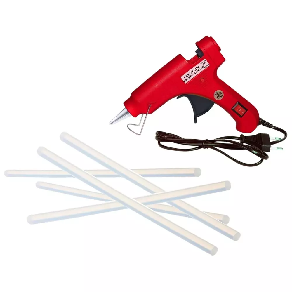 CRAFTYGUN 20 W Standard Temperature Glue Gun with 5 Sticks ON OFF Switch & Indicator 7 mm Stick Diameter Red, (RED)MINI-20WWT-5-ST