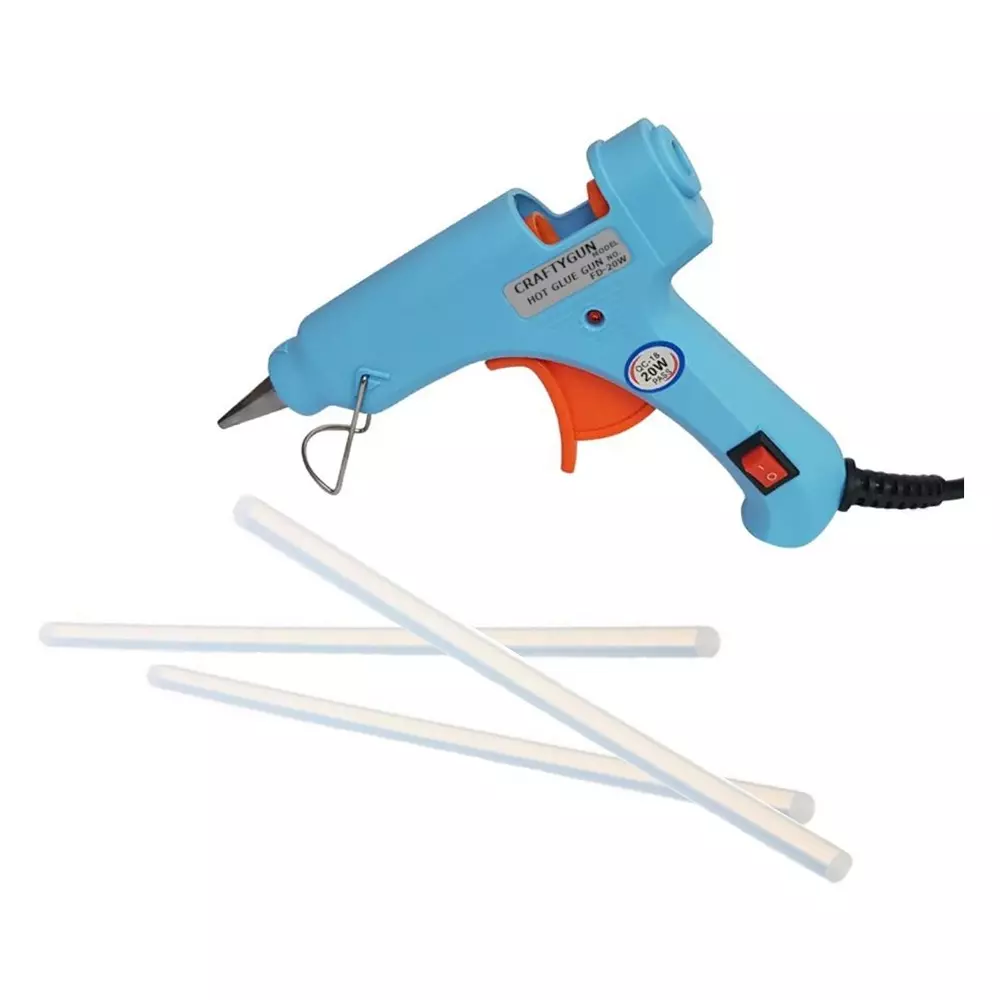 CRAFTYGUN 20 W Standard Temperature Glue Gun with 3 Sticks ON OFF Switch & Indicator 7 mm Stick Diameter Sky Blue, (SKYBLUE)MINI-20WWT-3-ST