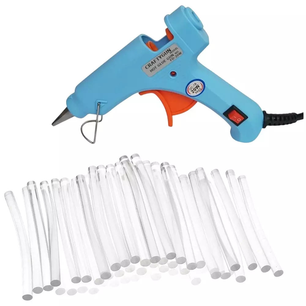 CRAFTYGUN 20 W Standard Temperature Glue Gun with 50 Sticks ON OFF Switch & Indicator 7 mm Stick Diameter Sky Blue, (SKYBLUE)MINI-20WWT-50-ST