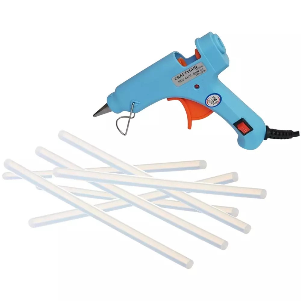 CRAFTYGUN 20 W Glue Gun with 7 Sticks ON OFF Switch & Indicator 7 mm Stick Diameter Sky Blue, SH_(SKYBLUE)MINI-20WWT-7-ST