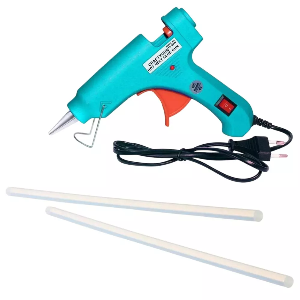 CRAFTYGUN 20 W Glue Gun with 2 Sticks ON OFF Switch & Indicator 7 mm Stick Diameter Turquoise, SH_(TURQISS)MINI-20WWT-2-ST
