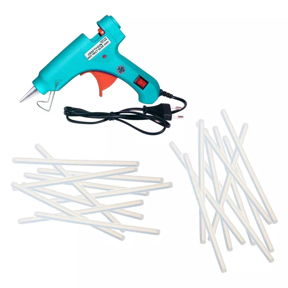 CRAFTYGUN 20 W Standard Temperature Glue Gun with 20 Sticks ON OFF Switch & Indicator 7 mm Stick Diameter Turquoise, (TURQISS)MINI-20WWT-20-ST