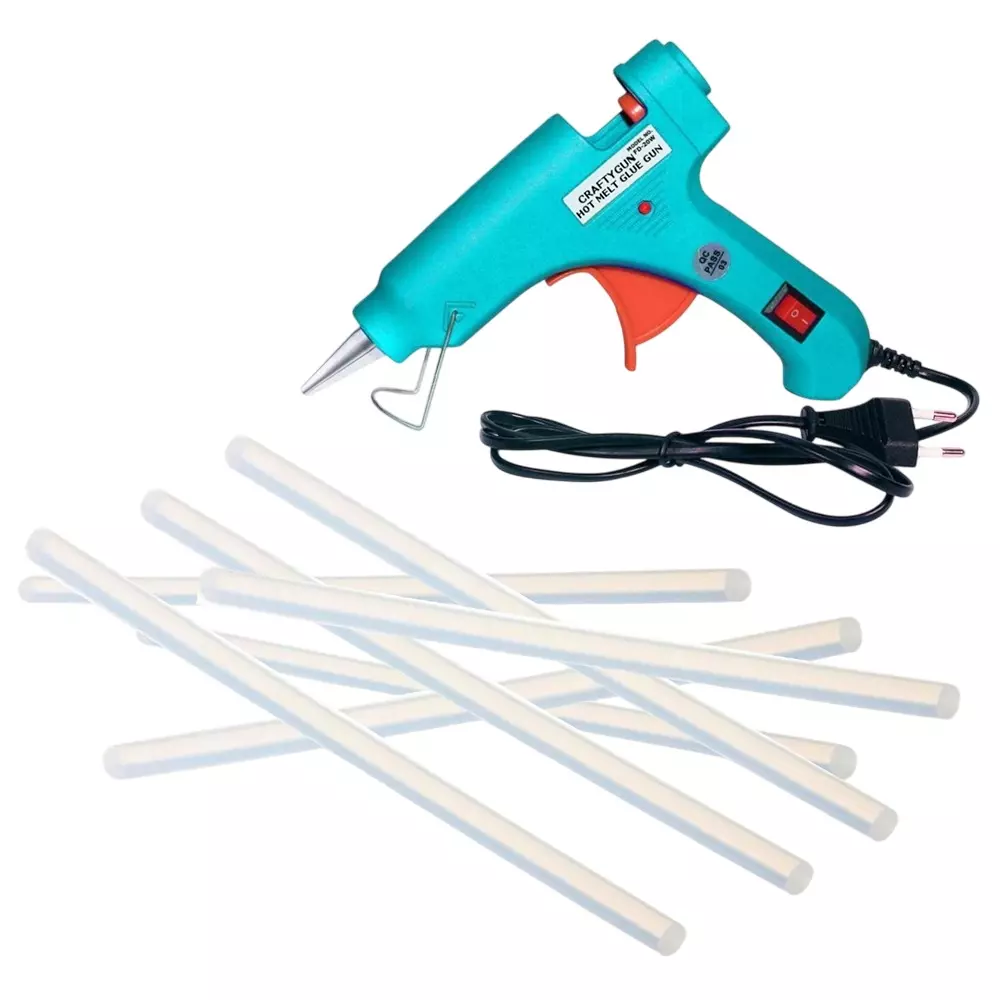 CRAFTYGUN 20 W Standard Temperature Glue Gun with 7 Sticks ON OFF Switch & Indicator 7 mm Stick Diameter Turquoise, (TURQISS)MINI-20WWT-7-ST