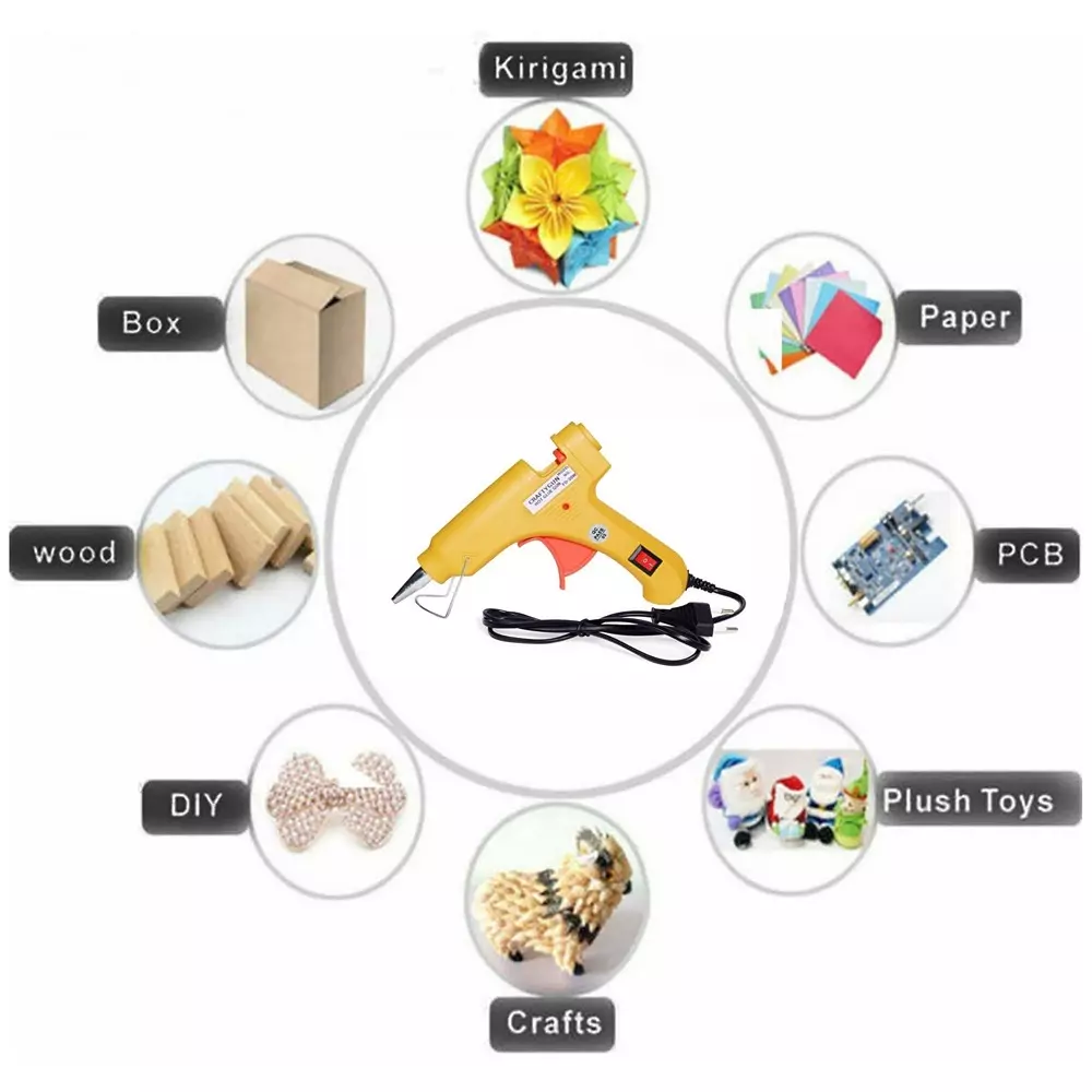 CRAFTYGUN 20 W Glue Gun with 20 Sticks ON OFF Switch & Indicator 7 mm Stick Diameter Yellow, SH_(YEELOO)MINI-20WWT-20-ST