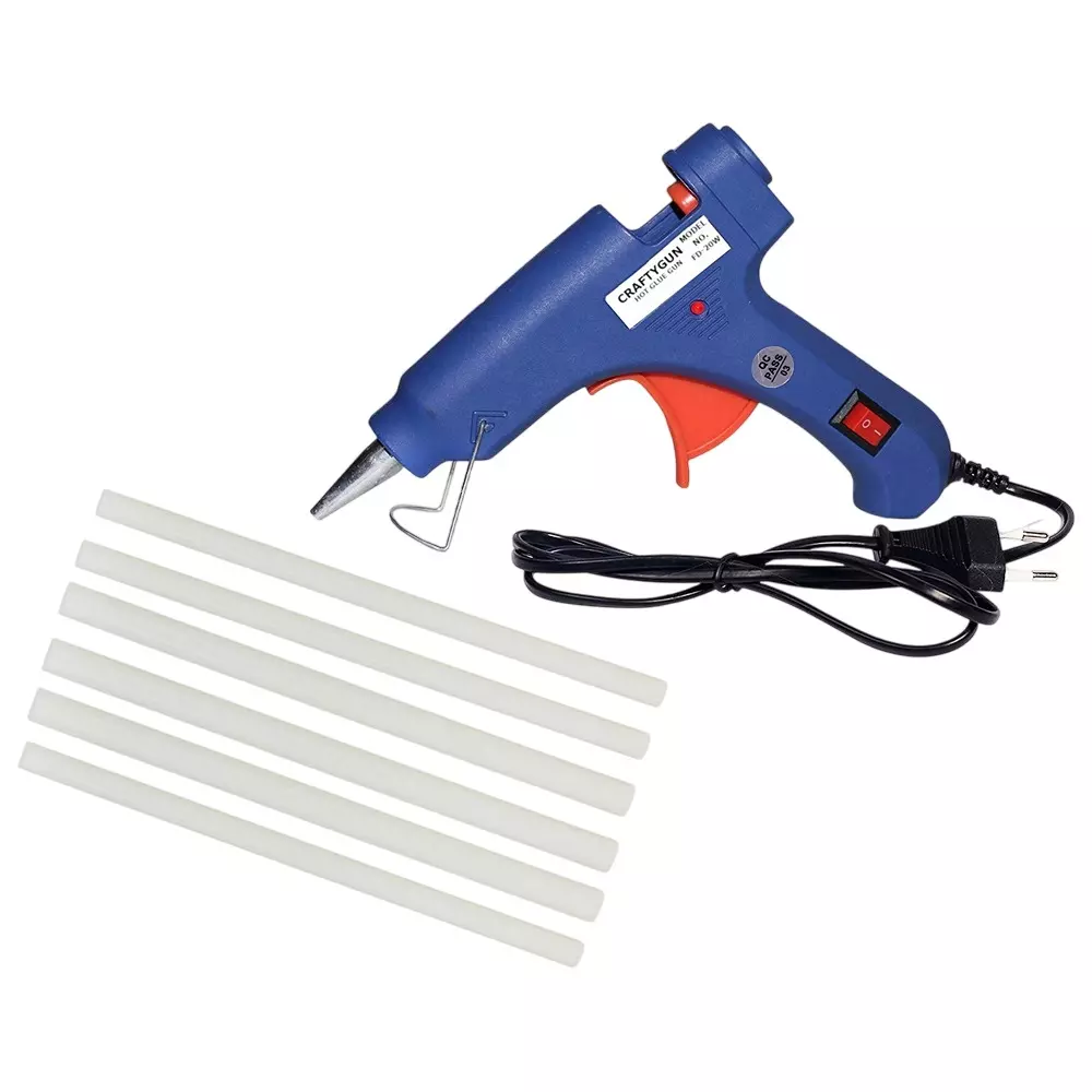 CRAFTYGUN 20 W Mini Glue Gun with 6 Sticks Blue 7 mm Stick Diameter, SH_BBLLUUEEMINI-6-STKKS