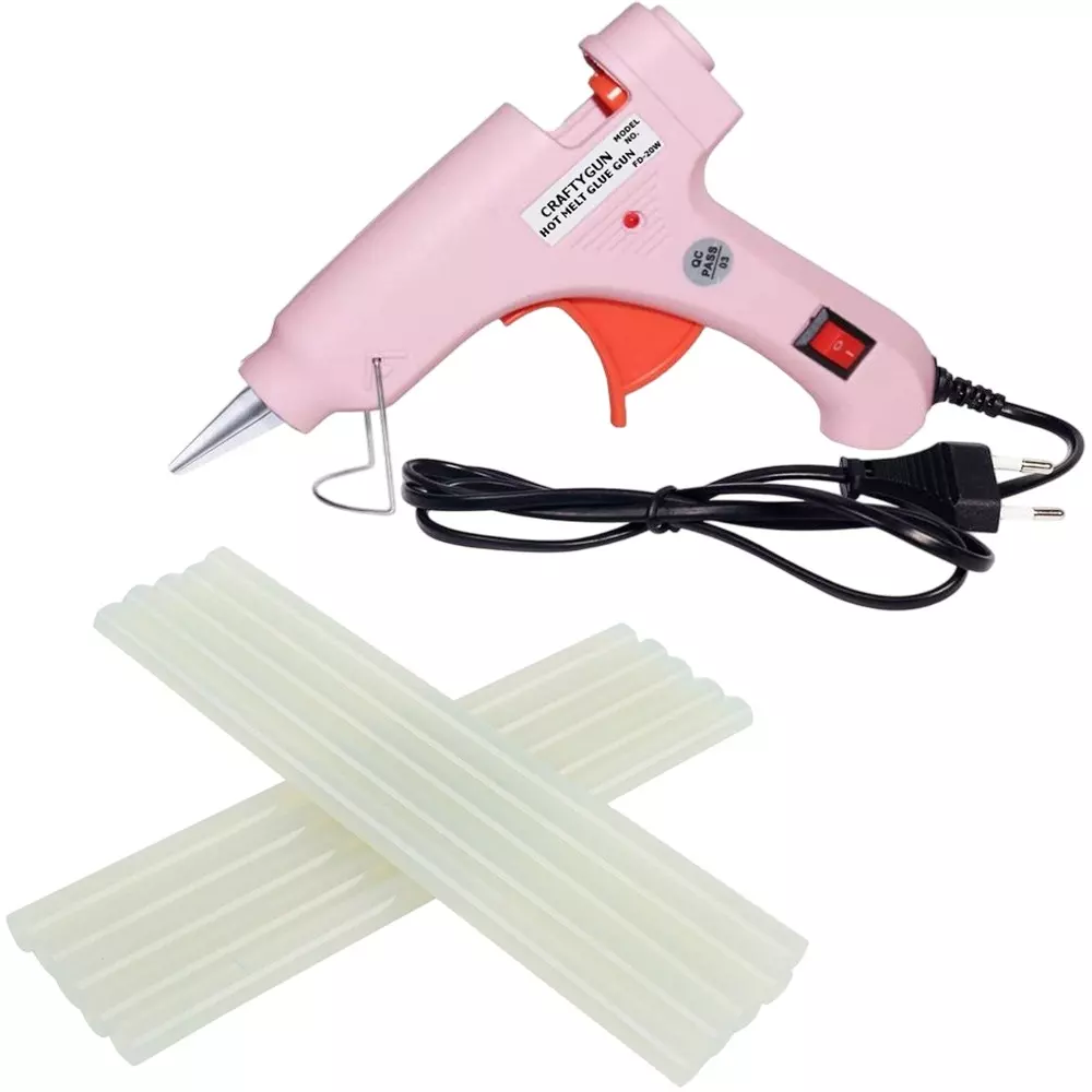 CRAFTYGUN 20 W Mini Glue Gun with 10 Sticks Pink 7 mm Stick Diameter, SH_PPIINK--MINI-10-STKKS-20WT