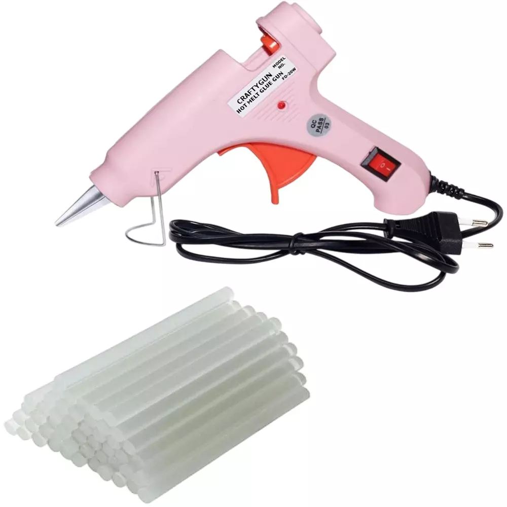 CRAFTYGUN 20 W Standard Temperature Mini Glue Gun with 25 Sticks Pink 7 mm Stick Diameter, PPIINK--MINI-25-STKKS-20WT