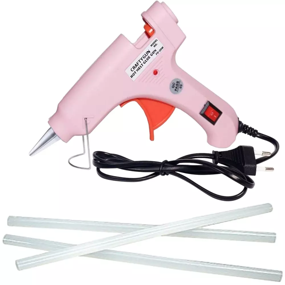 CRAFTYGUN 20 W Mini Glue Gun with 3 Sticks Pink 7 mm Stick Diameter, SH_PPIINK--MINI-3-STKKS-20WT