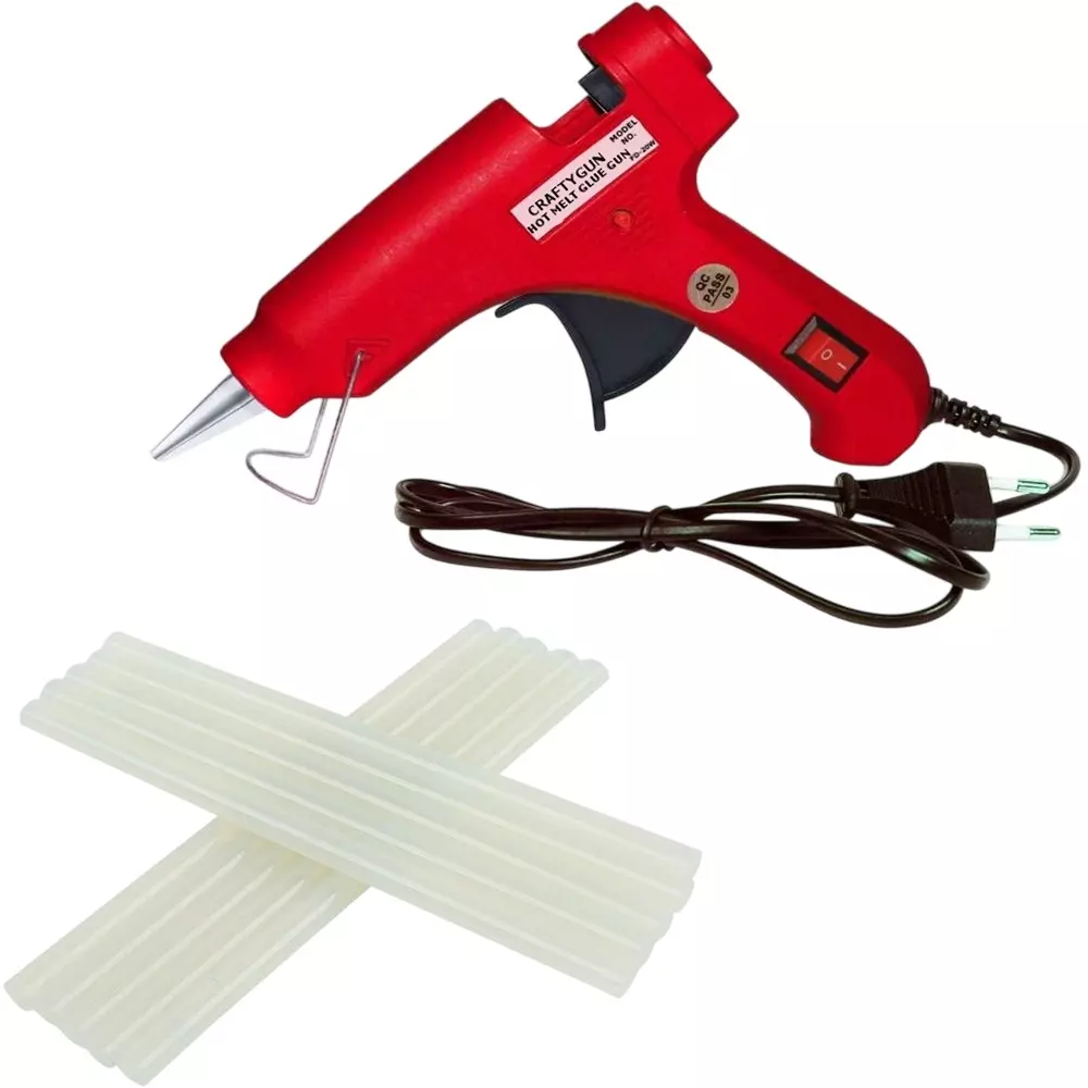 CRAFTYGUN 20 W Mini Glue Gun with 10 Sticks Red 7 mm Stick Diameter, SH_RREEDD--MINI-10-STKKS-20WT