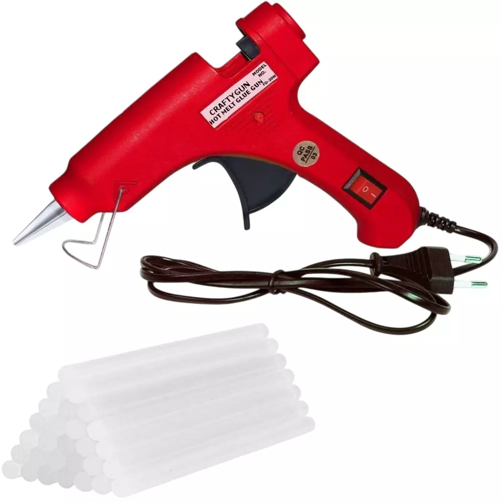 CRAFTYGUN 20 W Standard Temperature Mini Glue Gun with 30 Sticks Red 7 mm Stick Diameter, RREEDD--MINI-30-STKKS-20WT
