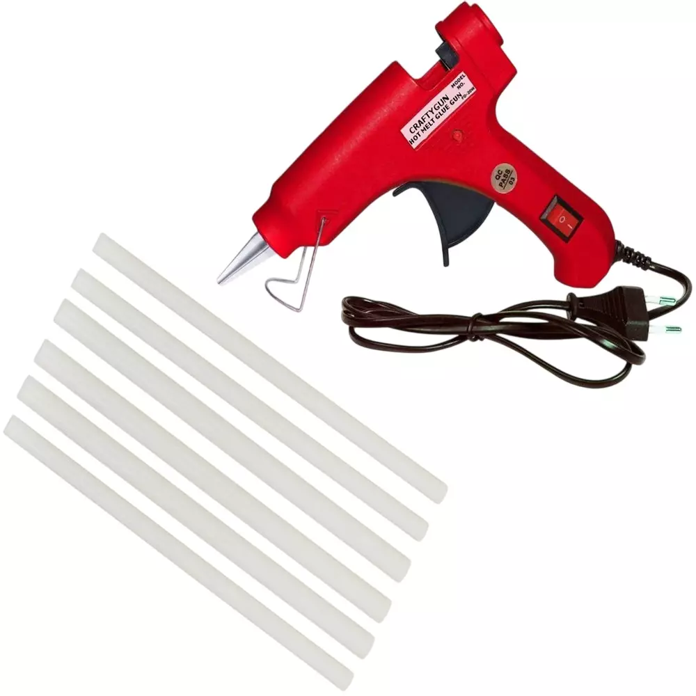 CRAFTYGUN 20 W Standard Temperature Mini Glue Gun with 6 Sticks Red 7 mm Stick Diameter, RREEDD--MINI-6-STKKS-20WT