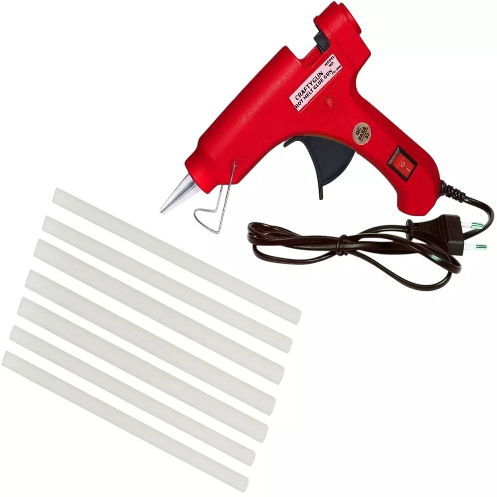CRAFTYGUN 20 W Mini Glue Gun with 7 Sticks Red 7 mm Stick Diameter, SH_RREEDD--MINI-7-STKKS-20WT