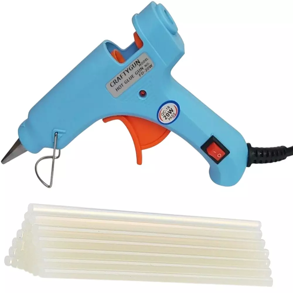 CRAFTYGUN 20 W Mini Glue Gun with 20 Sticks Sky Blue 7 mm Stick Diameter, SH_SSKYBLU--MINI-20-STKKS-20WT