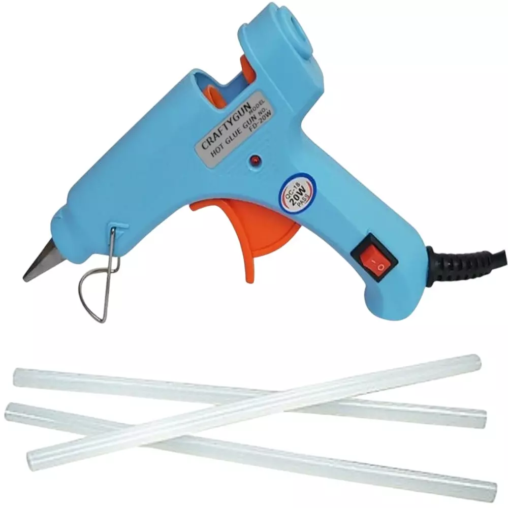 CRAFTYGUN 20 W Mini Glue Gun with 3 Sticks Sky Blue 7 mm Stick Diameter, SH_SSKYBLU--MINI-3-STKKS-20WT