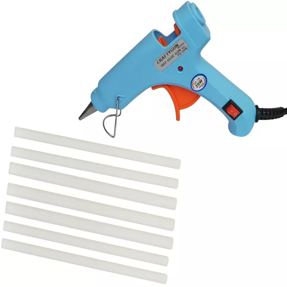CRAFTYGUN 20 W Mini Glue Gun with 7 Sticks Sky Blue 7 mm Stick Diameter, SH_SSKYBLU--MINI-7-STKKS-20WT