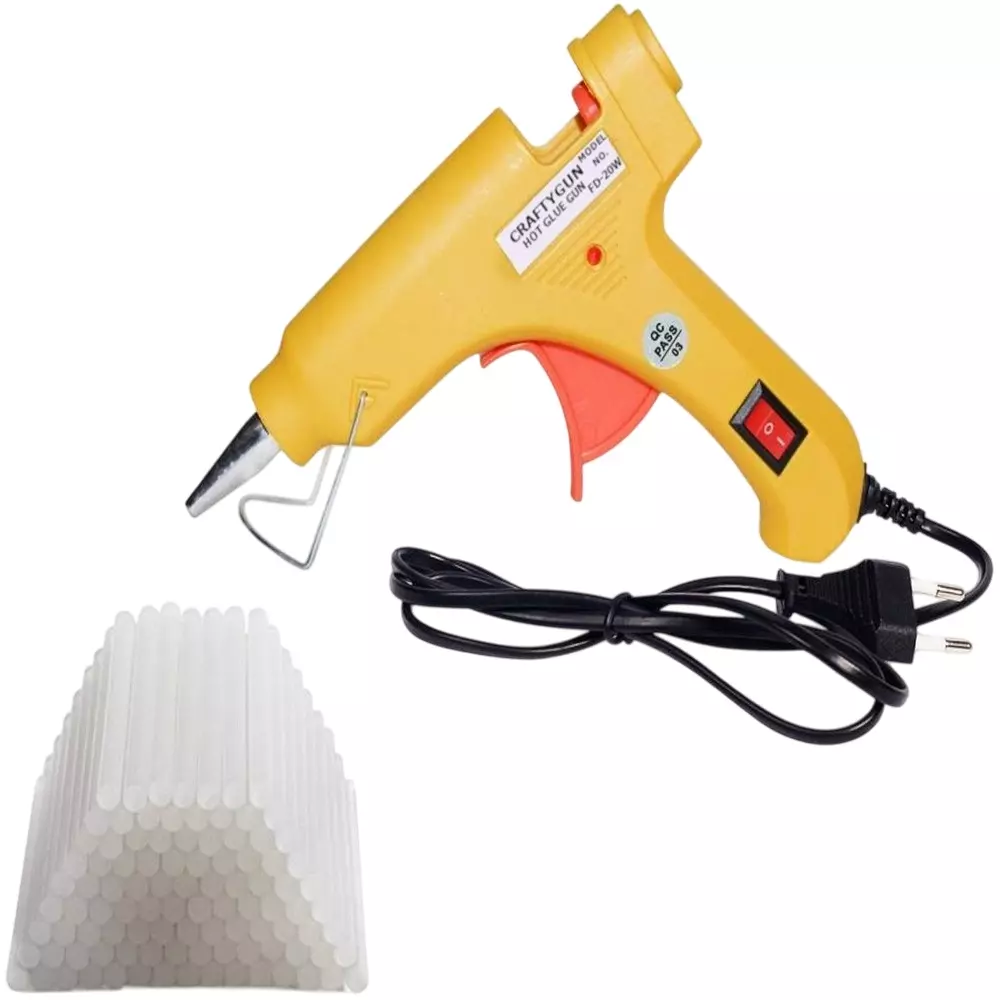 CRAFTYGUN 20 W Mini Glue Gun with 50 Sticks Yellow 7 mm Stick Diameter, SH_YELOWW--MINI-50-STKKS-20WT