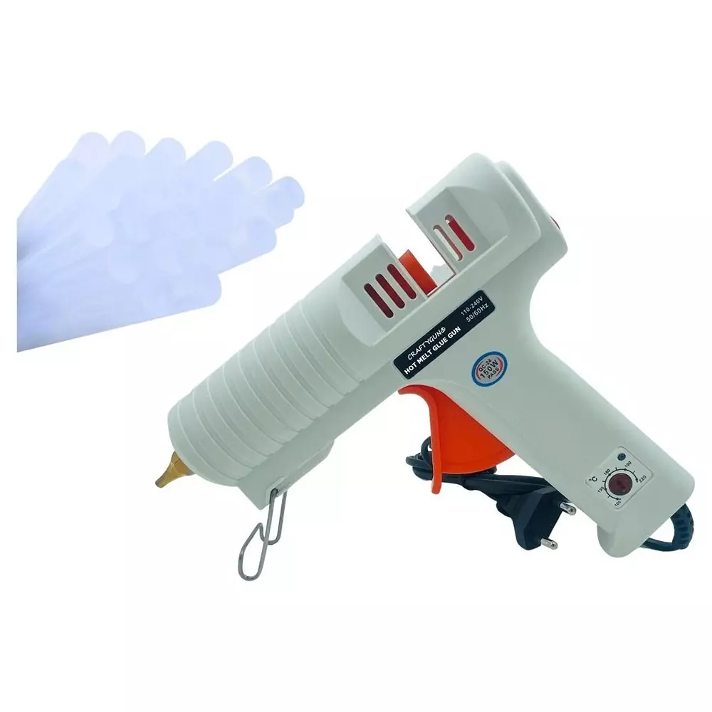 CRAFTYGUN 150 W Glue Gun with 15 Sticks Standard Temperature White 11 mm Stick Dia., CRAFTYGUN (WHITE) (150 WATT) 15 STICKS