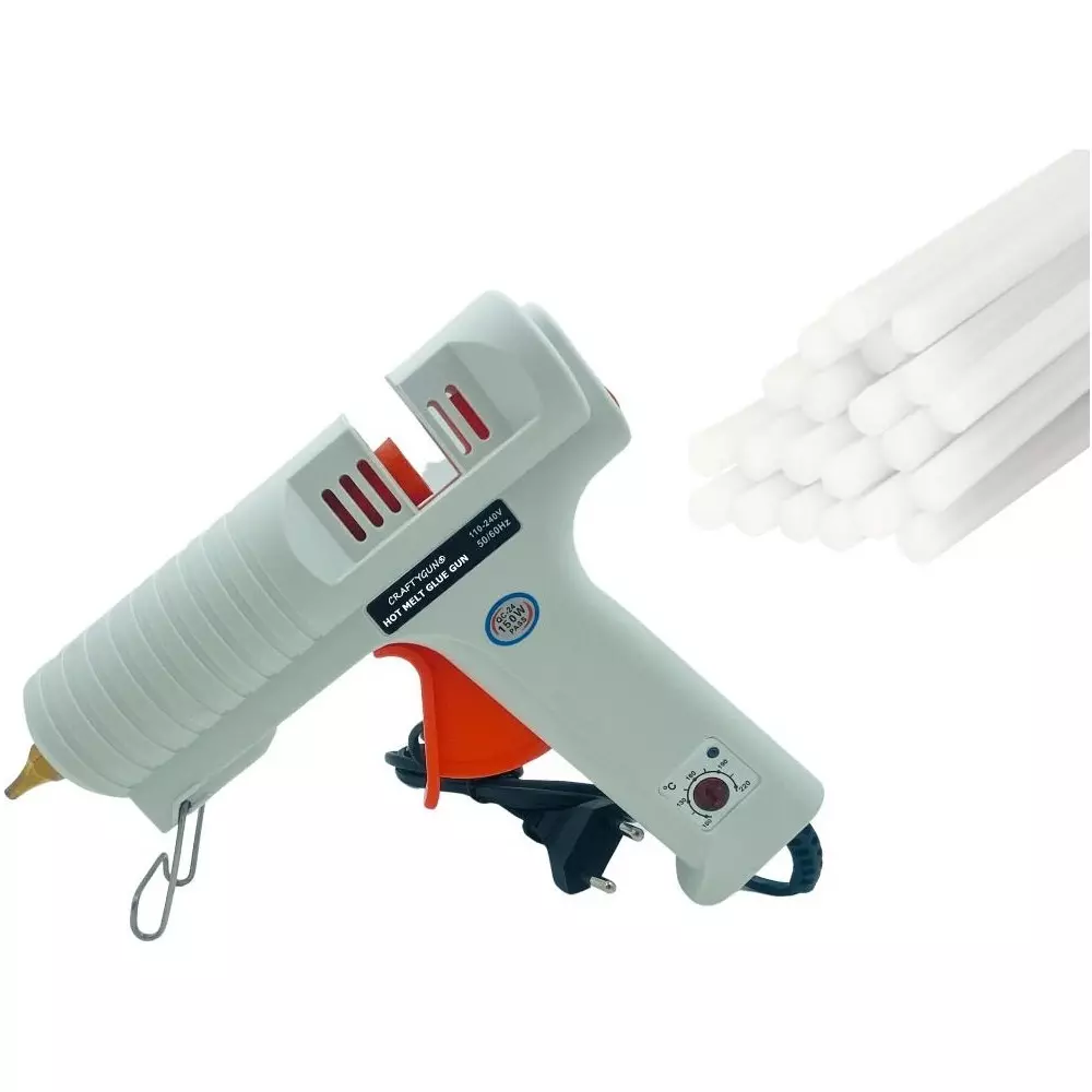 CRAFTYGUN 150 W Glue Gun with 20 Sticks Standard Temperature White 11 mm Stick Dia., CRAFTYGUN (WHITE) (150 WATT) 20 STICKS