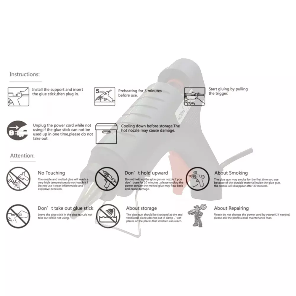 Fadman 40 W Hot Melt Glue Gun with 2 Sticks Black 11 mm Stick Dia., SH_40WATT-NEWBLACK-RED-TRIGGER-(2STCKS)