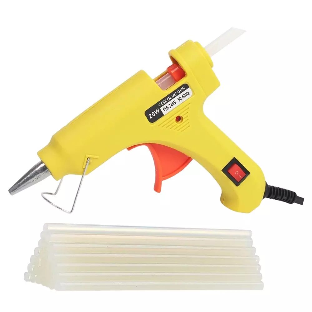 Fadman 20 W Hot Melt Mini Glue Gun with 15 Sticks Standard Temperature Yellow 7 mm Stick Dia., YLW15ST-MINI