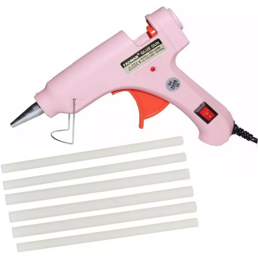FADMAN Mini 20 W Trigger Feed Hot Glue Gun Pink With 6 Stick, FD20W