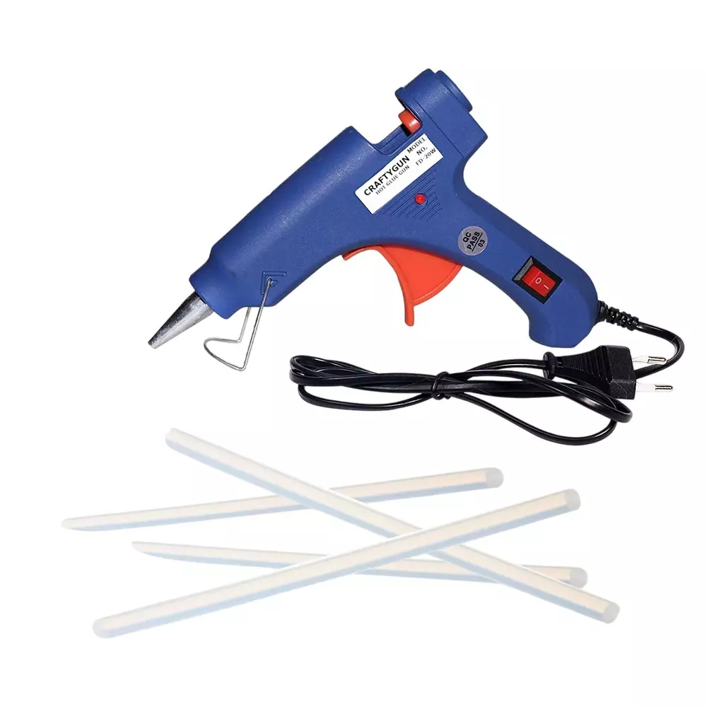 CRAFTYGUN 20 W Standard Temperature Glue Gun with 4 Sticks ON OFF Switch & Indicator 7 mm Stick Diameter Blue, BLMINI-20WWT-4-ST