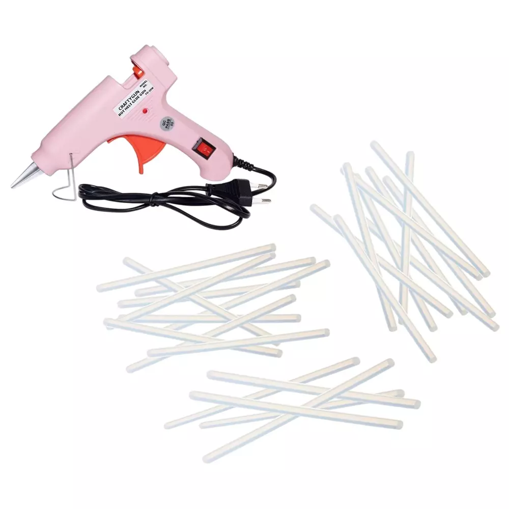 CRAFTYGUN 20 W Glue Gun with 25 Sticks ON OFF Switch & Indicator 7 mm Stick Diameter Pink, SH_(PINK)MINI-20WWT-25-ST