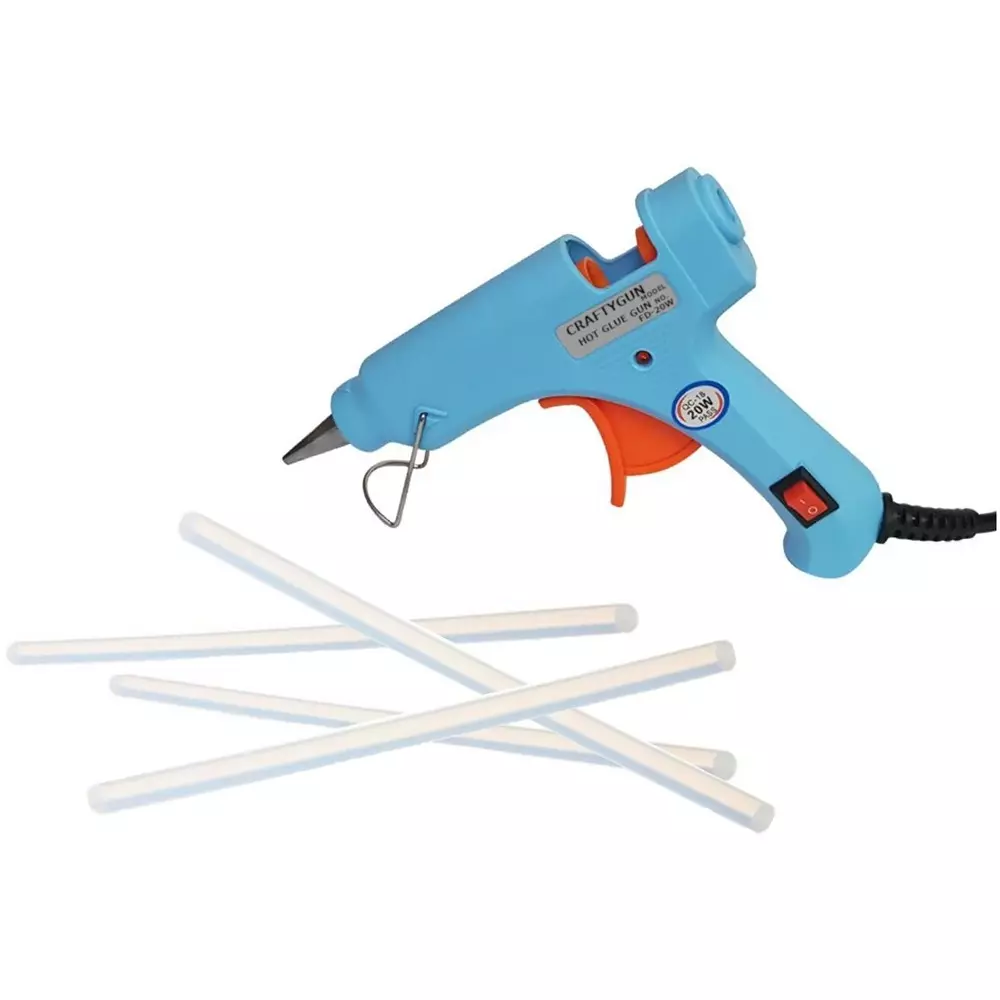 CRAFTYGUN 20 W Glue Gun with 4 Sticks ON OFF Switch & Indicator 7 mm Stick Diameter Sky Blue, SH_(SKYBLUE)MINI-20WWT-4-ST