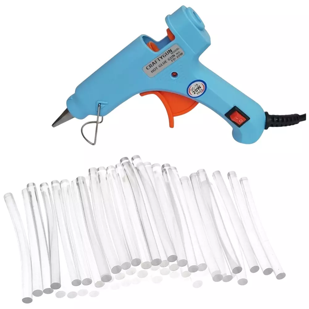 CRAFTYGUN 20 W Glue Gun with 50 Sticks ON OFF Switch & Indicator 7 mm Stick Diameter Sky Blue, SH_(SKYBLUE)MINI-20WWT-50-ST