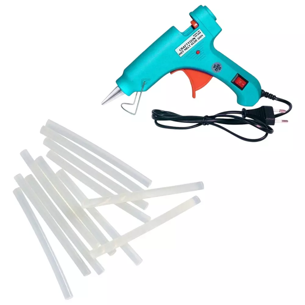 CRAFTYGUN 20 W Glue Gun with 12 Sticks ON OFF Switch & Indicator 7 mm Stick Diameter Turquoise, SH_(TURQISS)MINI-20WWT-12-ST