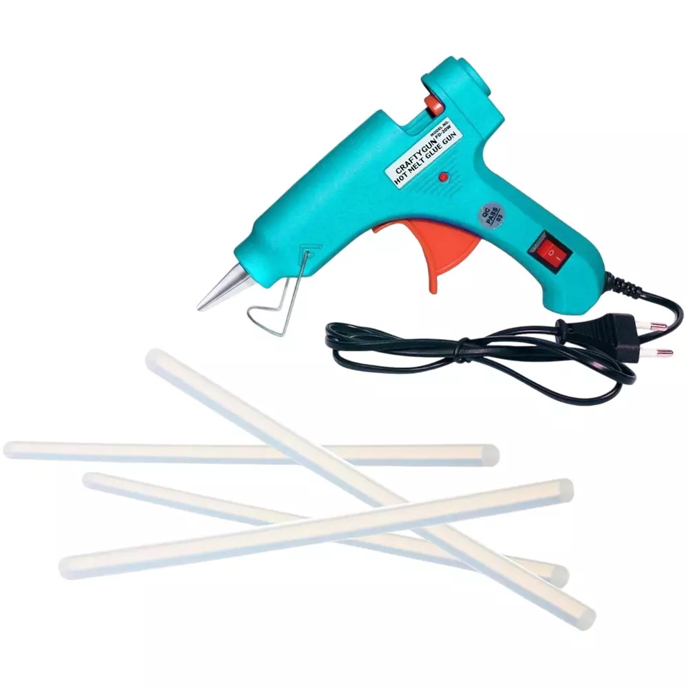 CRAFTYGUN 20 W Standard Temperature Glue Gun with 4 Sticks ON OFF Switch & Indicator 7 mm Stick Diameter Turquoise, (TURQISS)MINI-20WWT-4-ST